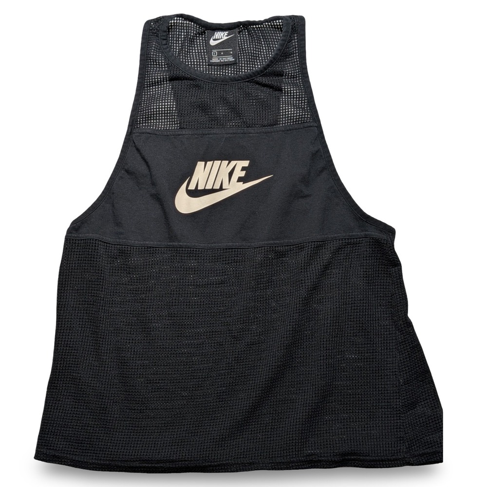 Nike Women's Black Mesh Athletic Tank Top Size L Sleeveless Logo‎